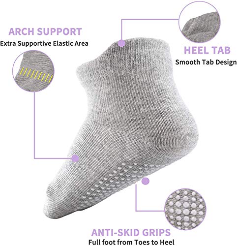 CozyWay Non Slip Toddler Socks Grips Baby Girls Boys 6&12 Pack Anti Skid Ankle Socks