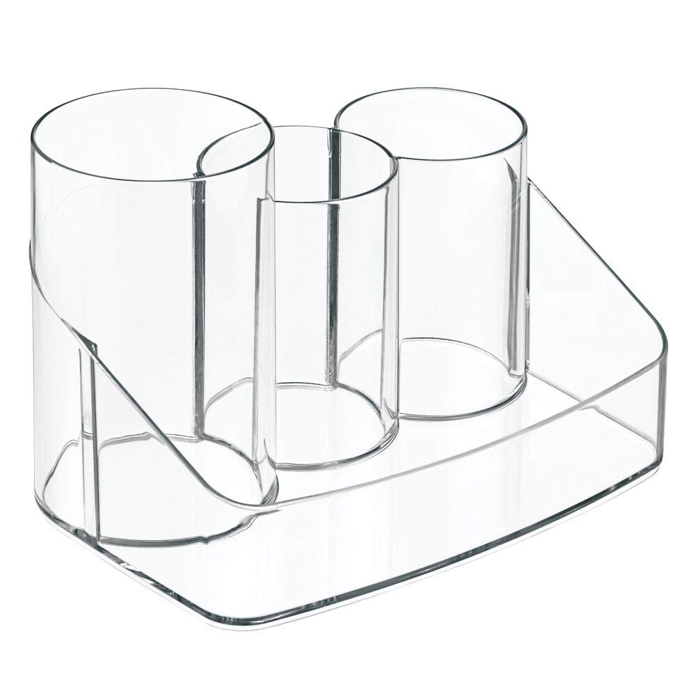 mDesign Men's Plastic Countertop Beard and Hair Care Grooming Storage Organizer for Combs, Brushes, Shaving Cream, Spray, trimmer, Razor, Tools Set Kit, Cologne - Clear