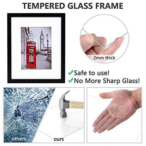 eletecpro Picture Frames 8x10 Black Tempered Glass with Mat Set of 4, Display Pictures