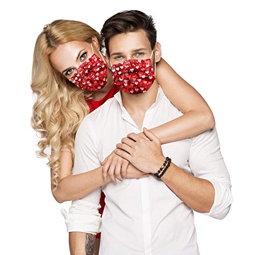 50pcs Disposable Face Mask, Valentine's Day Face Mask for Adult, Heart Shaped