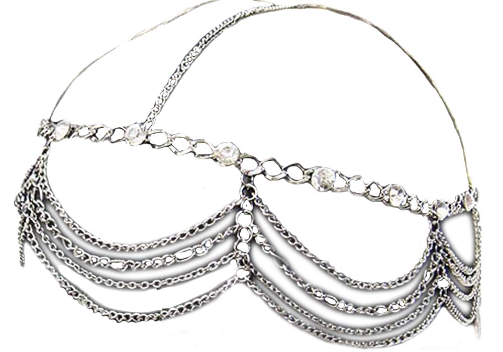 V G S Eternity Fashions Head Jewelry ~ Silvertone Head Chain with Crystals Headband (Ihc1019-sil)