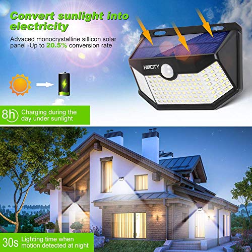 Hmcity Solar Lights Outdoor 120 LED with Lights Reflector and 3 Lighting Modes