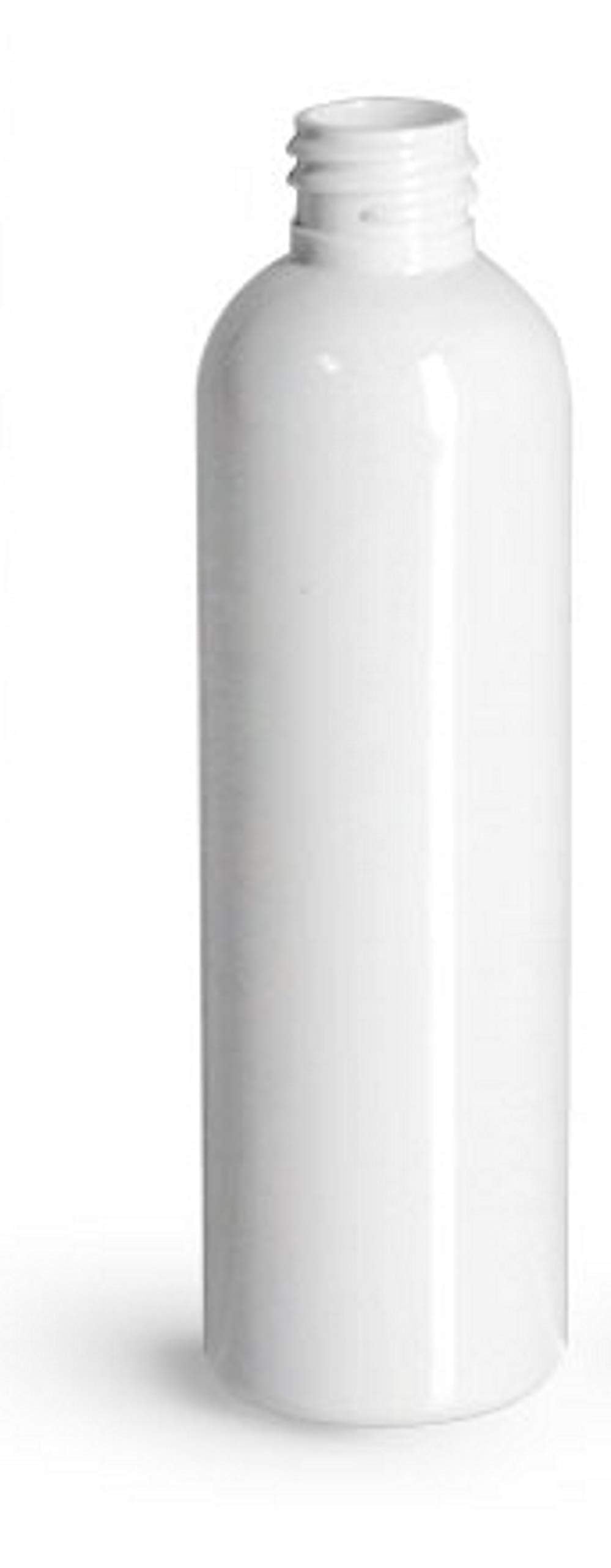 4 Ounce PET BPA-Free Plastic Empty Refillable Cosmo Round Bottles With Solid, Smooth, Lined Black Caps (12 count) (White)