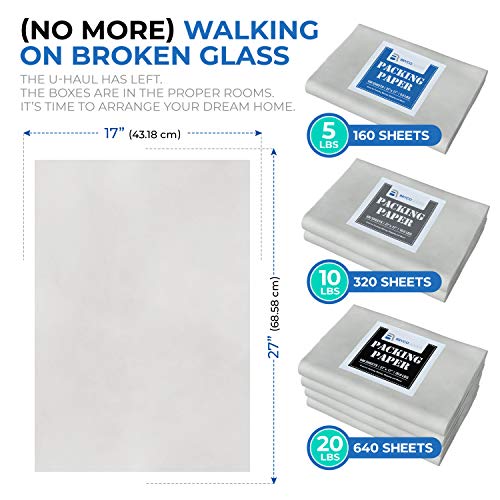 Packing Paper Sheets for Moving - 5lb - 160 Sheets of Newsprint Paper