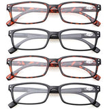 READING GLASSES 4 Pack Spring Hinge Comfort Readers Plastic Includes Sun Readers