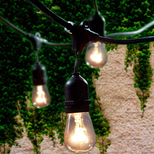 Lemontec Commercial Grade Outdoor String Lights with 15 Hanging Sockets - 48 Ft