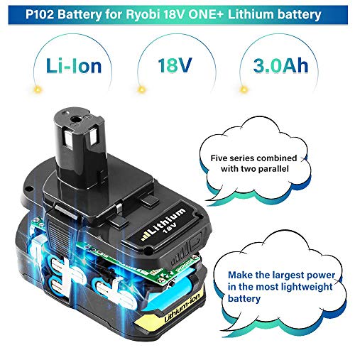2Pack 3.0Ah P102 Battery Replacement Compatible with Ryobi 18V Lithium P103 P104 P105 P107