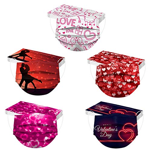 50pcs Disposable Face Mask, Valentine's Day Face Mask for Adult, Heart Shaped