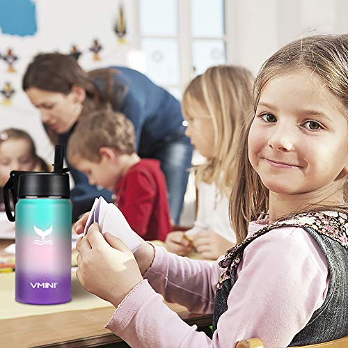 Vmini Water Bottle with Straw, Kids Water Bottle with Wide Rotating Handle Straw Lid