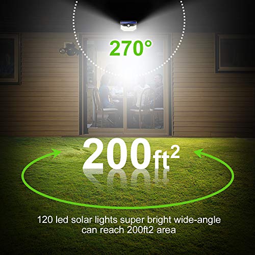 Solar Lights Outdoor 120 LED with Lights Reflector and 3 Lighting Modes,Solar Motion