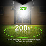 Solar Lights Outdoor 120 LED with Lights Reflector and 3 Lighting Modes,Solar Motion