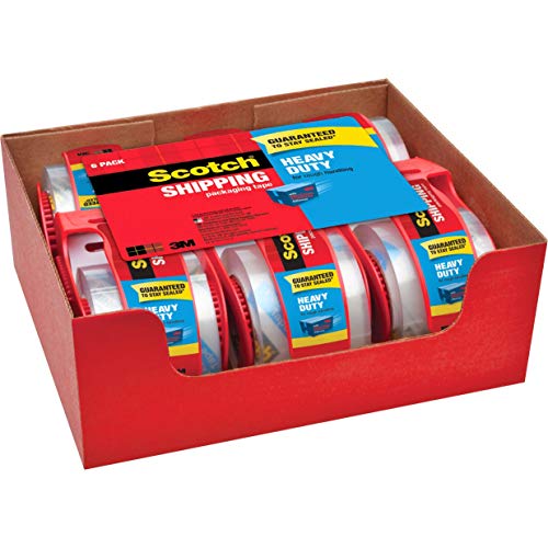 Scotch Heavy Duty Shipping Packaging Tape, 6 Rolls with Dispenser, 1.88" x 22.2 yd, 1.5"