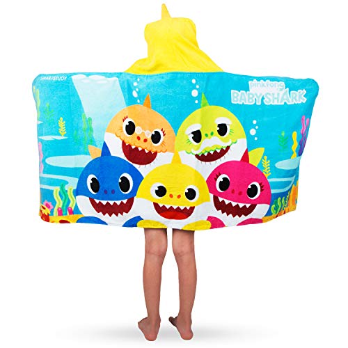 Franco Kids Bath and Beach Soft Cotton Terry Hooded Towel Wrap, 24" x 50", Baby Shark