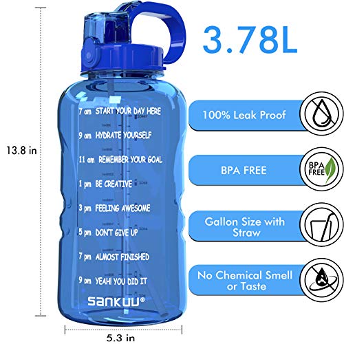 SANKUU Large 1 Gallon/128oz Gallon Water Bottle Motivational with Time Marker