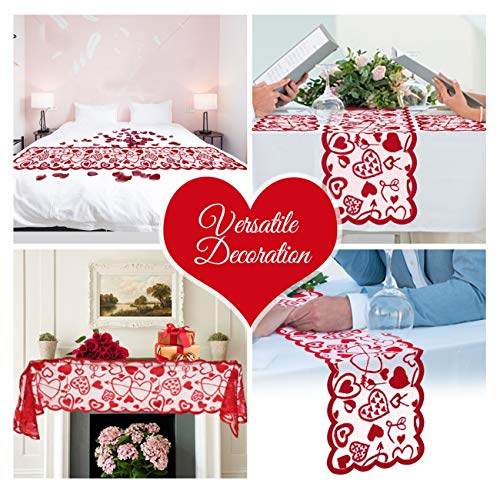 Valentine's Day Decorations Table Runner & Placemats,Set of 5 PCS | 1PC Red Lace Love