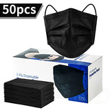 50 Pack Individually Wrapped Disposable Black Face Mask Cover for Adults, Single Use