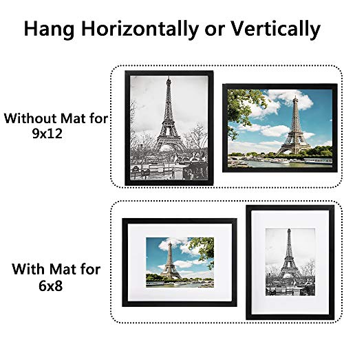 upsimples 9x12 Picture Frame Set of 5,Display Pictures 6x8 with Mat or 9x12 Without Mat
