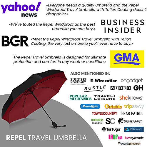 Repel Umbrella Windproof Travel Umbrella with Teflon Coating (Black Red)