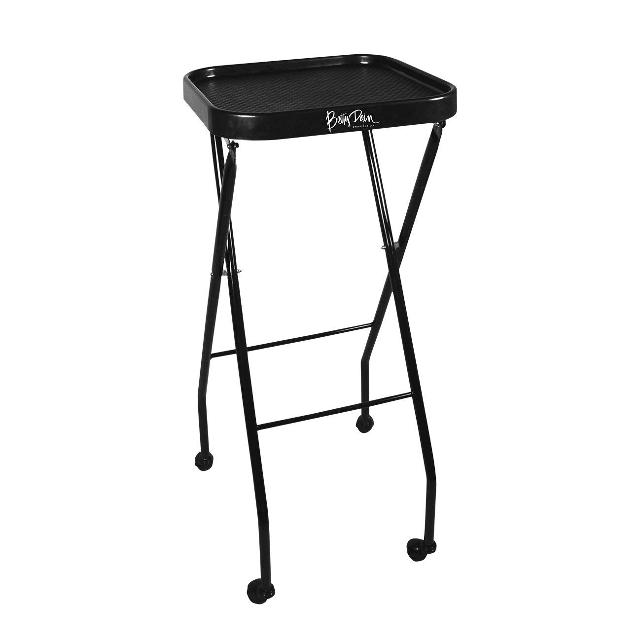 Betty Dain Folding Service Tray, Organized Work Area For Salon Services, Simple Tray Lock Release Tilts to Upright Storage Position, Rubber Wheels, 14.5 x 13.5 Inch Tray, 35 Inch height