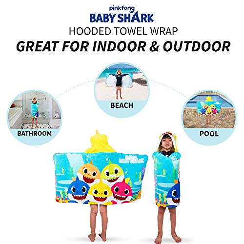 Franco Kids Bath and Beach Soft Cotton Terry Hooded Towel Wrap, 24" x 50", Baby Shark