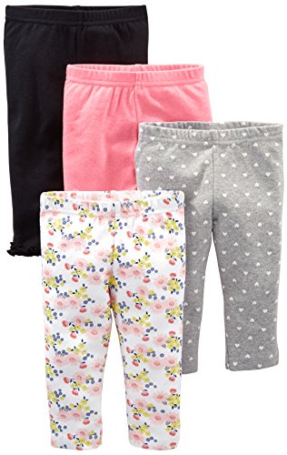 Simple Joys by Carter's Baby Girls' 4-Pack Pant, Navy, Gray Dot, Pink, Floral, Preemie