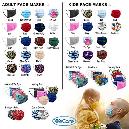 WeCare Kids Disposable Face Masks, 50 Asstd Tie Dye Masks, Individually Wrapped