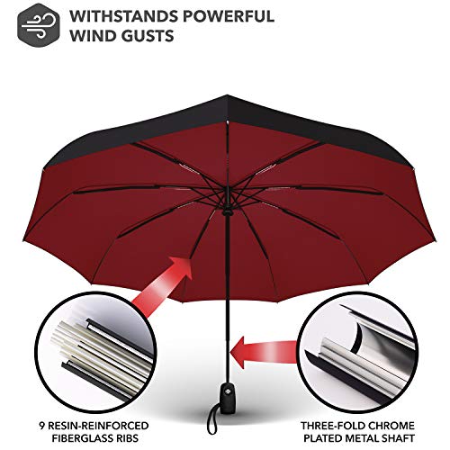 Repel Umbrella Windproof Travel Umbrella with Teflon Coating (Black Red)