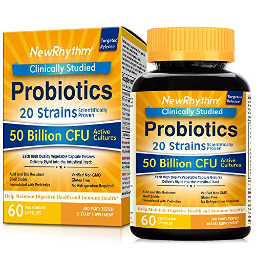 NewRhythm Probiotics 50 Billion CFU 20 Strains, 60 Veggie Capsules, Targeted Release