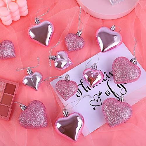Aneco 24 Pack 2 Sizes Valentine's Heart-Shaped Baubles Heart Ornaments Hanging