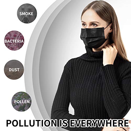 50 Pack Individually Wrapped Disposable Black Face Mask Cover for Adults, Single Use