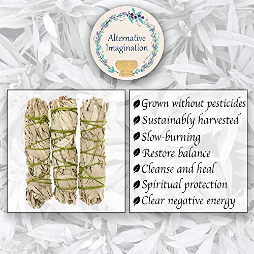 Premium California White Sage 4 Inch Smudge Sticks - 3 Pack. Use for Home Cleansing