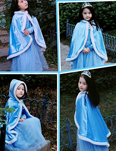 Party Chili Fur Princess Hooded Cape Cloaks Costume for Girls Dress Up Blue