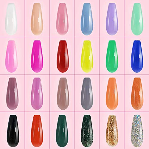 Gel Nail Polish Kit, Kastiny 24 Colors Glitter Rainbow Soak Off Nail Gel Collection with Base