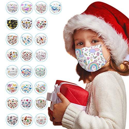 3 Ply Non-Woven and Breathable, Cute Cartoon 50Pcs Face+Bandanas with Cute
