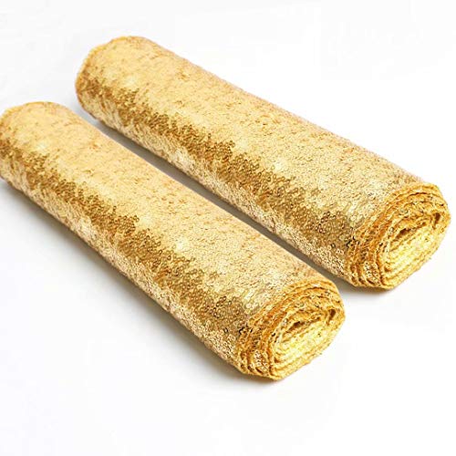 Acrabros Sequin Table Runners Gold- 12 by 72 Inch Glitter Gold Table Runner-2 Pack