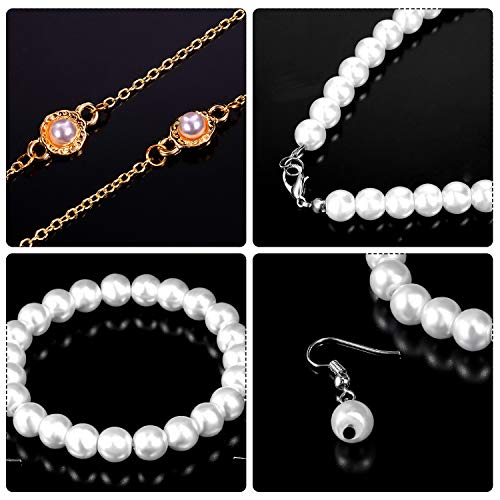 Old Lady Cosplay Set Granny Wig Cap Glasses Chain Cords Faux Pearl Bead