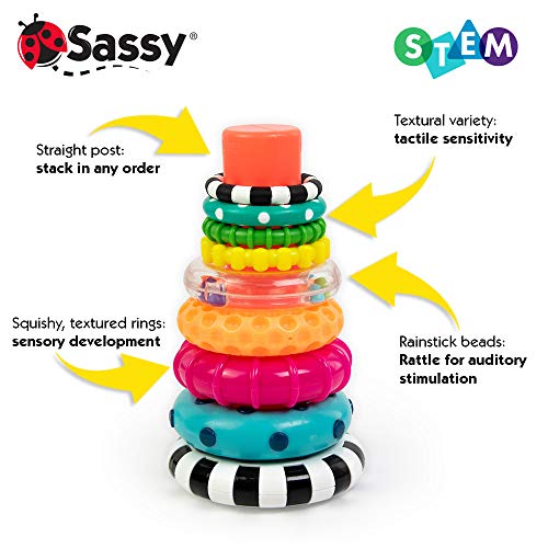 Sassy Stacks of Circles Stacking Ring STEM Learning Toy, 9 Piece Set, Age 6+ Months