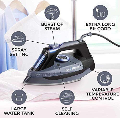 Professional Grade 1700W Steam Iron for Clothes with Rapid Even Heat Scratch Resistant