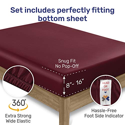 400-Thread-Count Twin XL Sheet Set - Burgundy Red Wine Pure Cotton Sheets