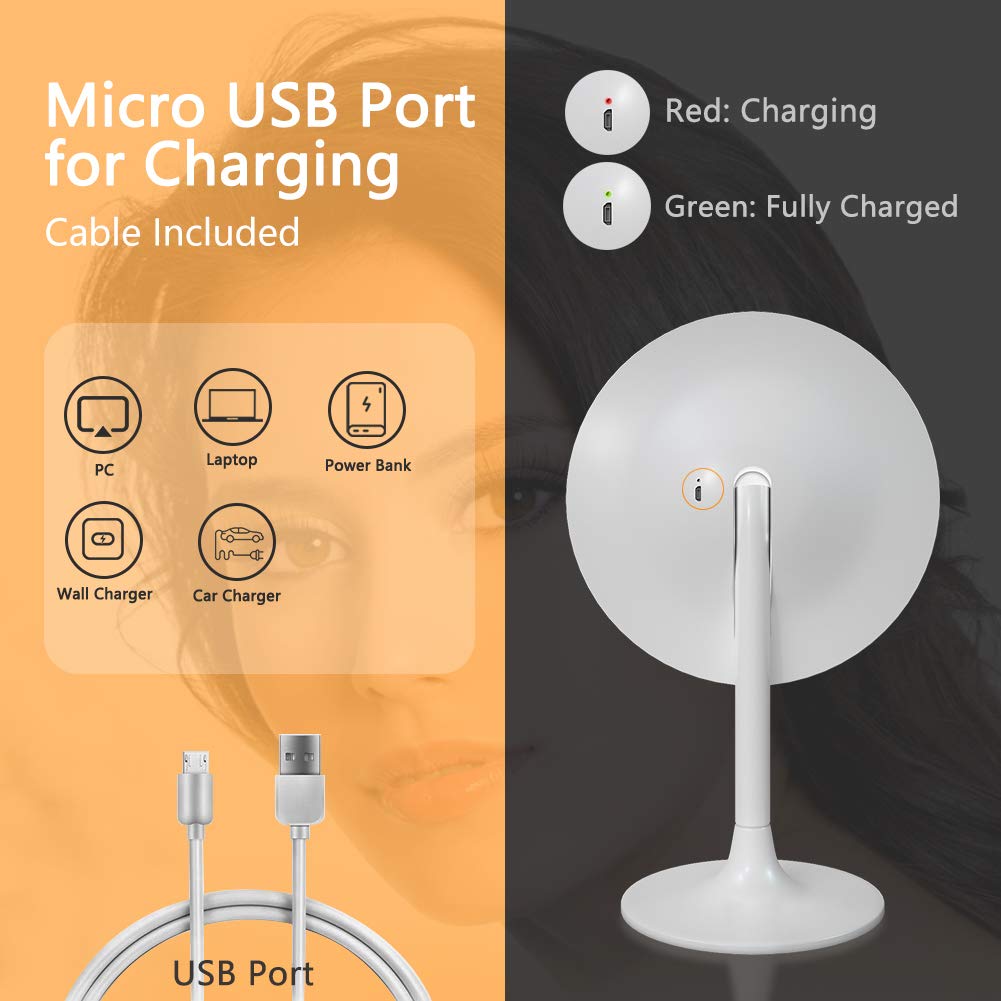 Rottogoon Makeup Mirror with Lights, Rechargeable Cordless Lighted Makeup Mirror LED Vanity Mirror with 1X/5X Magnification, 3 Color Lighting Modes Detachable Light Up Mirror Touch Screen Dimming