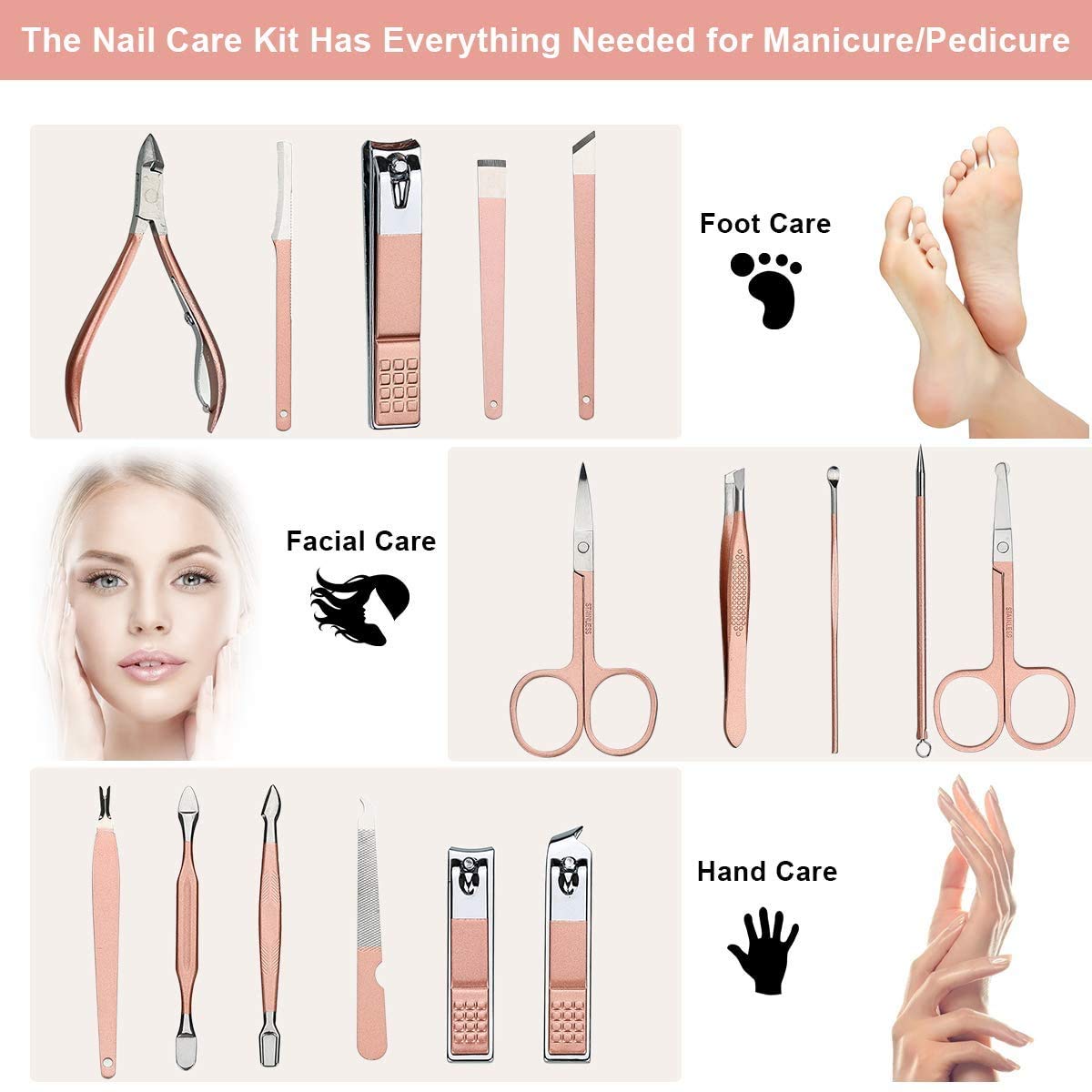 Nail Clippers Set,Professional Fingernail and Toenail Clipper Set,16 in 1 Stainless Steel Manicure&Pedicure Kit include Cuticle Trimmer,Grooming Kit With Luxury Leather Travel Case for Men,Women