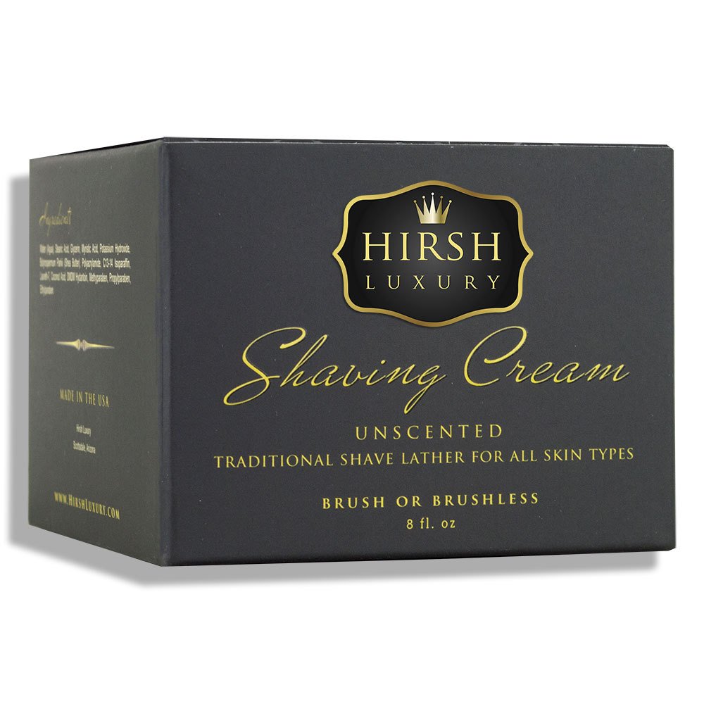 Hirsh Luxury Shaving Cream Unscented Essential Oil 8oz Sensitive Skin Formulation