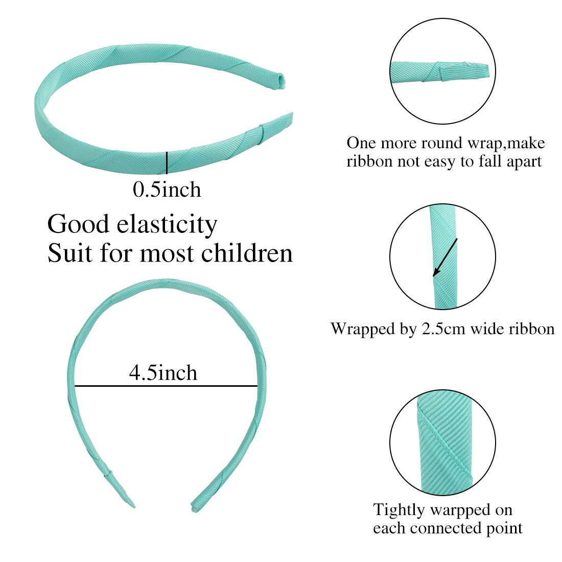 27 Pcs DIY Headbands for Little Girls,Hard Head Band Ribbon Grosgrain Wrapped Hair Band ,Anti-slip No Teeth Hair Styling Head Piece