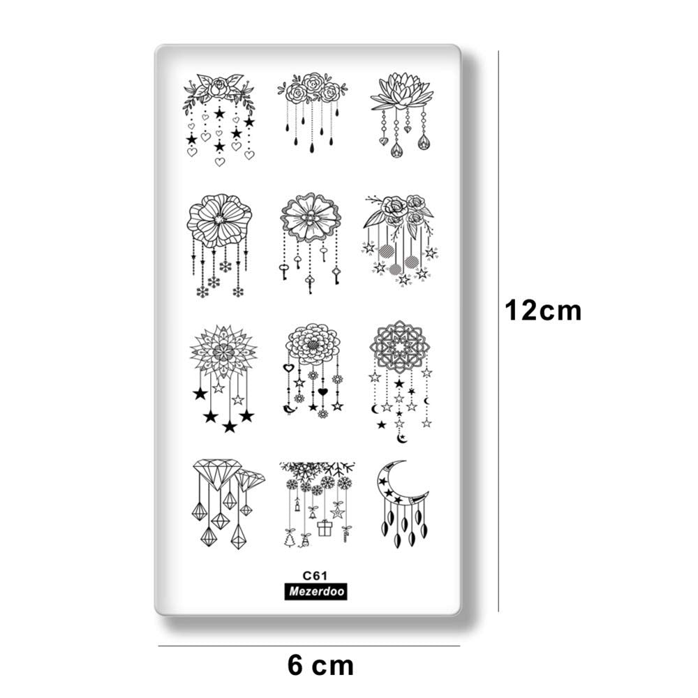 Geometric Texture Nail Plates Template 10Pcs Tassel Feather Animal Nail Image Plate French Style Nail Art Stamping Plates Collection Dream Datcher Flower Star Butterfly Manicure Print Tool