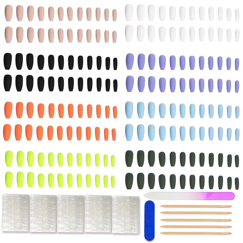 Morily 192pcs 8 Pure Color Fake Nails Matte Ballerina Long Coffin Long Coffin Clear Party Press on Nail False Tips Artificial Finger Manicure for Women and Girls