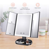 BESTOPE Upgrade Makeup Mirror with Lights,3X 5X Magnification,72 LED Vanity Trifold Mirror,3 Color Lighting Modes Lighted Makeup Mirror with Touch Screen,Portable High Definition Light Up Mirror Black