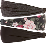 Hipsy Adjustable Cute Fashion Sports Headbands Xflex Wide Hairband for Women Girls & Teens (3pk Charcoal/Floral/Black Xflex)