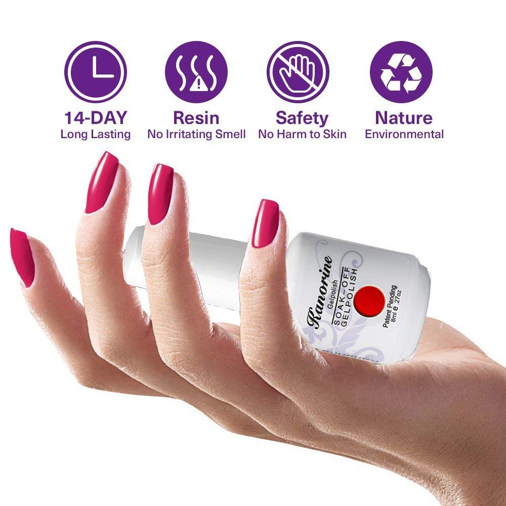 KANORINE 8pcs Nail Gel Polish Set Pink Series (6 Colors + Base & top Coat) Soak Off UV/LED Gel Nail Polish Long Lasting Gel Varnish Manicure Set 8ml x8pcs