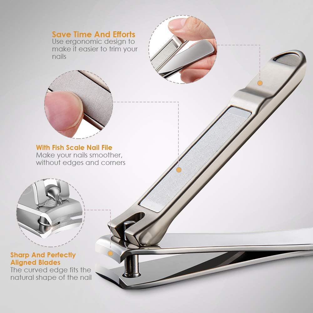 CHIMOCEE 3PCS Nail Clipper Sets, No Splash Fingernail Cutter, Toenail and Slant Edge Clippers, Effortless Stainless Steel Nail Clippers