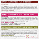 Purina Fancy Feast Grain Free Pate Wet Cat Food Variety Pack, Poultry & Beef Collection